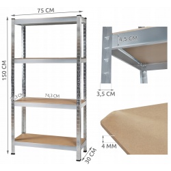 Metalowy regał magazynowy 150 x 75 x 30 cm obciążenie 540 kg 4 półki do garażu