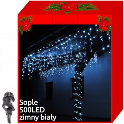 Sople lampki 500 LED zewnętrzne kurtyna 8 efektów świetlnych białe kolorowe