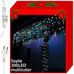 Sople lampki 300 LED zewnętrzne kurtyna możliwość łączenia białe kolorowe