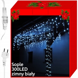 Sople lampki 300 LED zewnętrzne kurtyna możliwość łączenia białe kolorowe