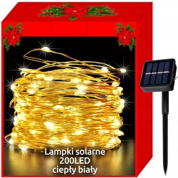 Lampki zewnętrzne 200 LED dekoracyjne panel solarny IP44 solarne białe kolorowe