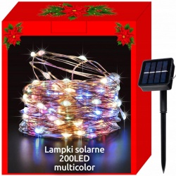 Lampki zewnętrzne 200 LED dekoracyjne panel solarny IP44 solarne białe kolorowe