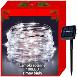 Lampki zewnętrzne 100 LED dekoracyjne panel solarny IP44 solarne białe kolorowe