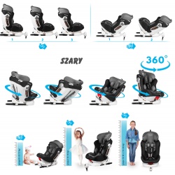 Fotelik samochodowy OBROTOWY 360° Ricokids STIGO ISOFIX od 0 - 36 kg pasy