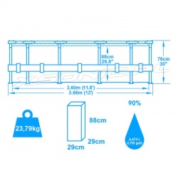 Basen ogrodowy 366 x 76 cm szary na stelażu 56416 Bestway zestaw 17w1