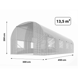 Tunel ogrodowy 3x4,5m (13,5m2) biały zielony foliowy szklarnia 8 okien