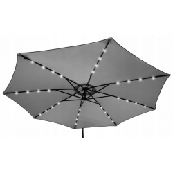 Parasol ogrodowy XXL 350cm na wysięgniku szary solarne oświetlenie 32LED