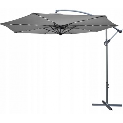 Parasol ogrodowy XXL 350cm na wysięgniku szary solarne oświetlenie 32LED