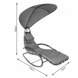 Huśtawka ogrodowa z daszkiem szara leżak bujany leżanka fotel ogrodowy bujak