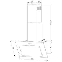 Okap kuchenny kominowy 60 cm Berdsen BT-209 czarny Inox LED oświetlenie