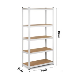 Metalowy regał magazynowy 180 x 90 x 30 cm składany do 875 kg 5 półek 3 kolory