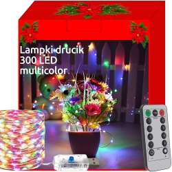 Lampki choinkowe na USB druciki 300 LED z pilotem multicolor biały 8 trybów