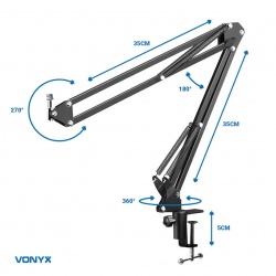 Mikrofon studyjny USB z echem i ramieniem Vonyx CMS320 biały czarny srebrny