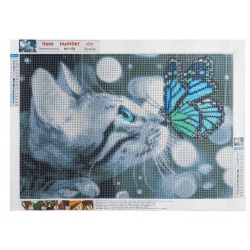 Haft diamentowy mozaika Diamond Painting 40x30 zestaw Kotek Motyl