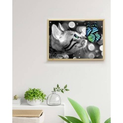 Haft diamentowy mozaika Diamond Painting 40x30 zestaw Kotek Motyl