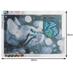 Haft diamentowy mozaika Diamond Painting 40x30 zestaw Kotek Motyl