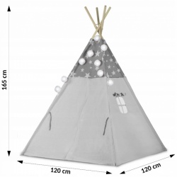 Namiot tipi dla dzieci z girlandą i światełkami Nukido - szare w gwiazdki