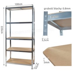 Regał magazynowy 220x100x45 HQ stal ocynkowana 5 półek