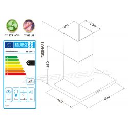 Okap kuchenny ścienny 60 cm Berdsen T1 filtr w zestawie LED regulowana maskownica