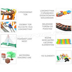 Tor wyścigowy kolejka elektryczna XXL 2w1 akcesoria 192 elementy elektryczny samochód na baterie