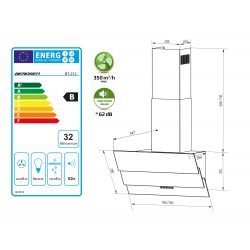 Okap kuchenny kominowy 60 cm czarny Berdsen BT-212 LED oświetlenie szklany front