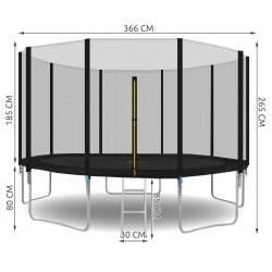 Trampolina ogrodowa 366cm 12ft drabinka siatka zewnętrzna 5 nóg