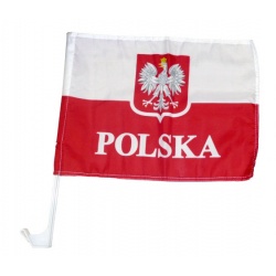 Flaga samochodowa Polski na szybę samochodu na maszcie