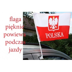 Flaga samochodowa Polski na szybę samochodu na maszcie