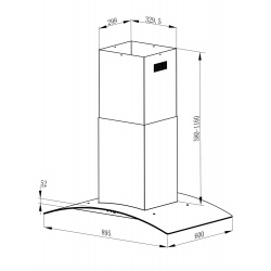 Okap kuchenny kominowy 90 cm wyspowy BERDSEN BT-224 szyba ze szkła hartowanego stal INOX