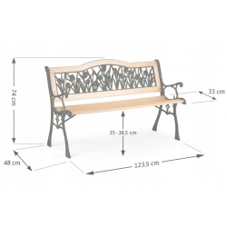 Ławka parkowa z oparciem ogrodowa tulipany 123,5 x 74 x 48 cm Gardi Tulip