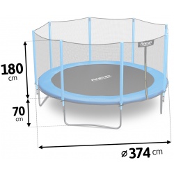 Trampolina ogrodowa 374 cm siatka zewnętrzna drabinka w zestawie