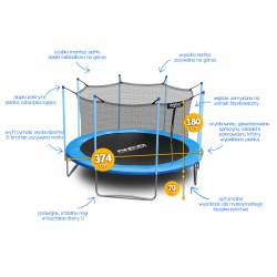 Trampolina ogrodowa 374 cm z siatką wewnętrzną PRO drabinka GRATIS