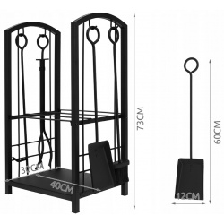 Kosz na drewno kominkowe stojak przybory miotełka pogrzebacz szufelka