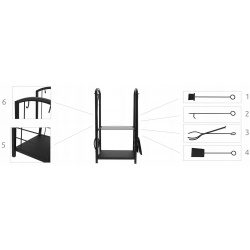 Kosz na drewno kominkowe stojak przybory miotełka pogrzebacz szufelka