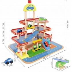 Duży parking drewniany dla dzieci samochody garaż stacja paliw myjnia