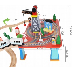 Kolejka drweniana miasto tor pociąg na baterie stacja pojazdy drzewa 330cm XXL