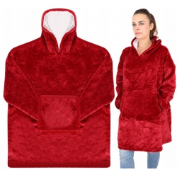 Ciepła bluza oversize XXL 2w1 koc włochacz Futrzak bordowa czarna uniseks