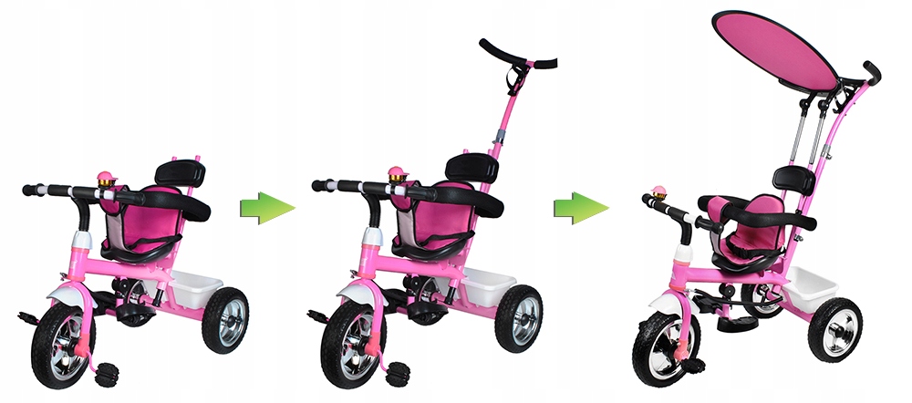 Rowerek trójkołowy z kierownicą różowy albo niebieski Rośnie razem z dzieckiem
